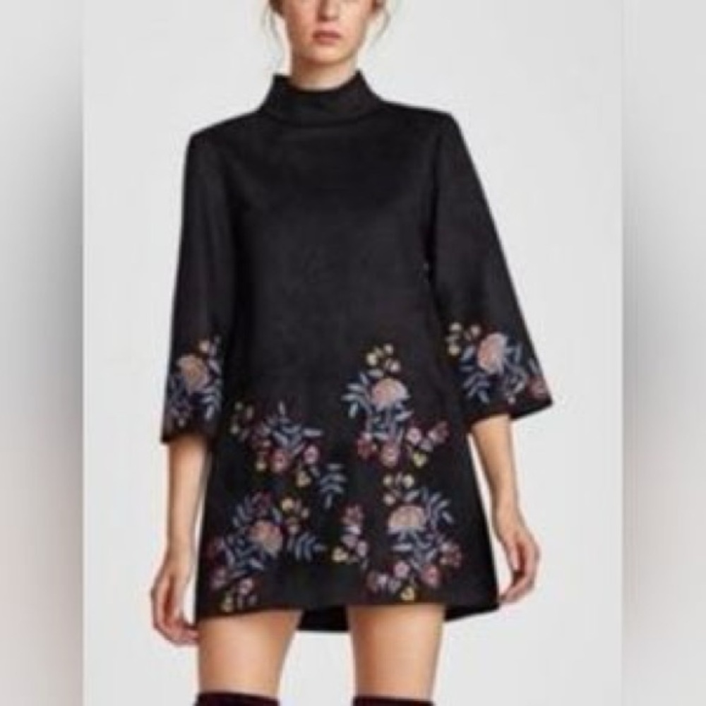 Zara Dress Floral High Neck Embroidered LBD